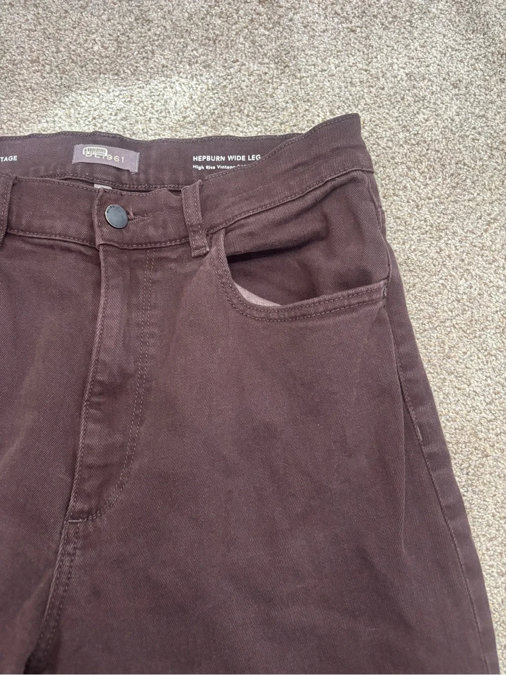 DL 1961 Hepburn Wide Leg High-Rise Vintage Dark Cocoa Brown Jeans Size 29